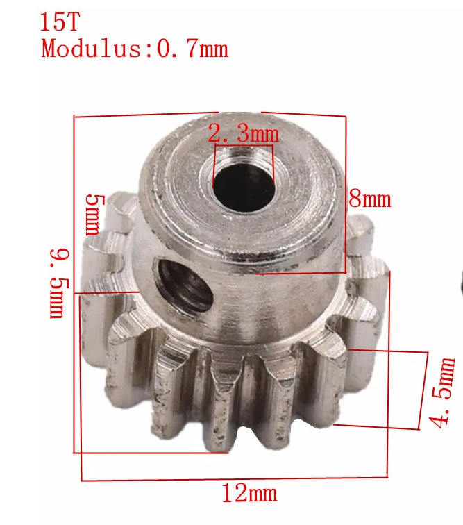 0.7mm 15T Steel Pinion w/ 2.3mm Bore - 1/18 WLToys A929 A949 124019 124018 (Drop-In Brushless Upgrade) - 1PC